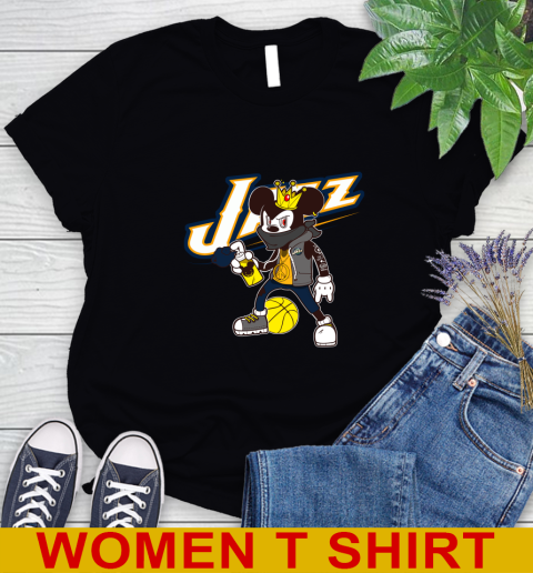 Utah Jazz NBA Basketball Mickey Peace Sign Sports Women's T-Shirt 2