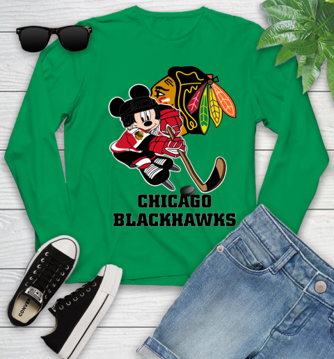 NHL Chicago Blackhawks Mickey Mouse Disney Hockey T Shirt Youth Long Sleeve 6