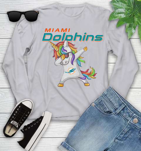 Miami Dolphins NFL Football Funny Unicorn Dabbing Sports Youth Long Sleeve 5