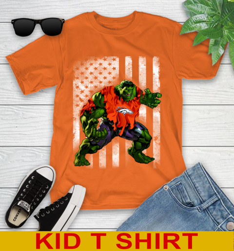 Denver Broncos Hulk Marvel Avengers NFL Football American Flag Youth T-Shirt 8
