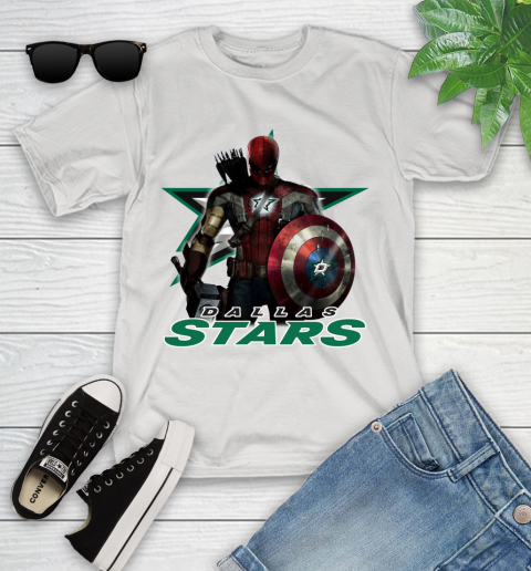 NHL Captain America Thor Spider Man Hawkeye Avengers Endgame Hockey Dallas Stars Youth T-Shirt
