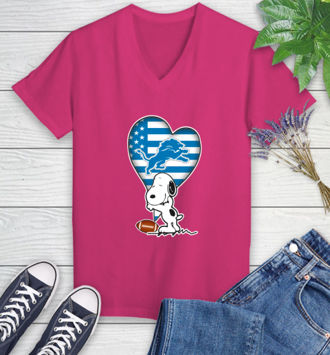 Detroit Lions NFL Football The Peanuts Movie Adorable Snoopy Women's V-Neck T-Shirt 9