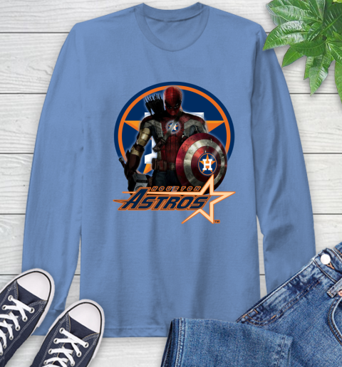 MLB Captain America Thor Spider Man Hawkeye Avengers Endgame Baseball Houston Astros Long Sleeve T-Shirt 11