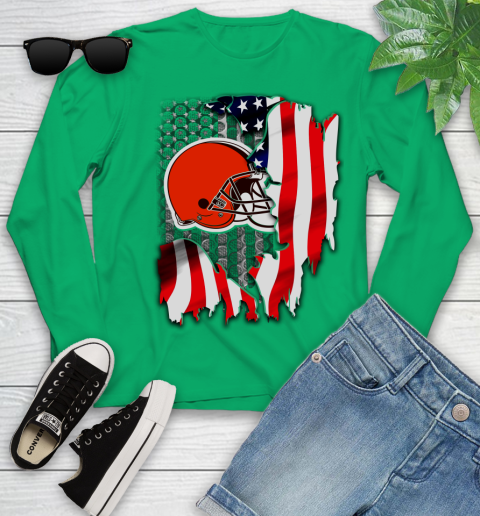Cleveland Browns NFL Football American Flag Youth Long Sleeve 7