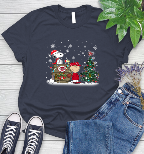 MLB Cincinnati Reds Snoopy Charlie Brown Christmas Baseball Commissioner's Trophy Women's T-Shirt 14