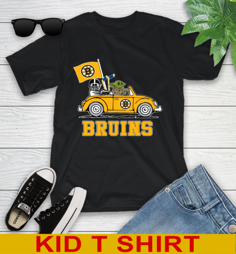 NHL Hockey Boston Bruins Darth Vader Baby Yoda Driving Star Wars Shirt Youth T-Shirt 2