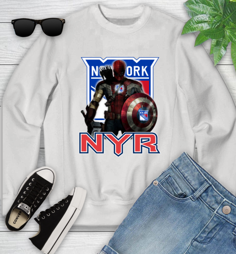 NHL Captain America Thor Spider Man Hawkeye Avengers Endgame Hockey New York Rangers Youth Sweatshirt