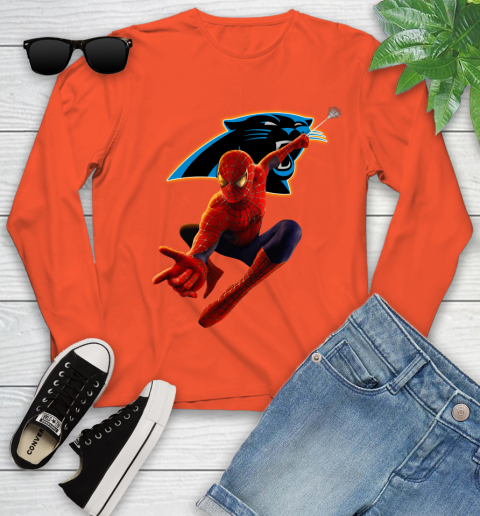 NFL Spider Man Avengers Endgame Football Carolina Panthers Youth Long Sleeve 4