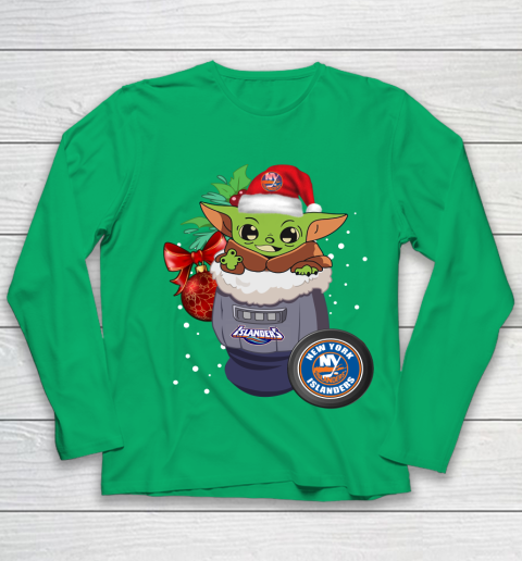 New York Islanders Christmas Baby Yoda Star Wars Funny Happy NHL Youth Long Sleeve 6