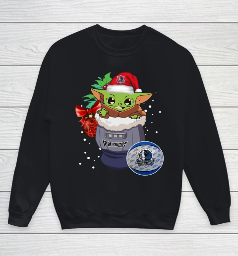 Dallas Mavericks Christmas Baby Yoda Star Wars Funny Happy NBA Youth Sweatshirt