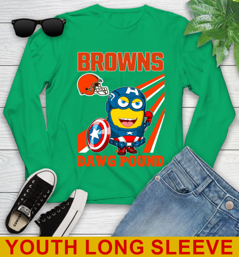 NFL Football Cleveland Browns Captain America Marvel Avengers Minion Shirt Youth Long Sleeve 7