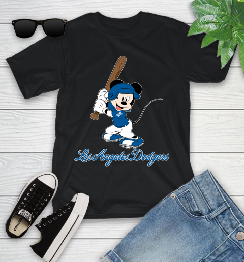 MLB Baseball Los Angeles Dodgers Cheerful Mickey Mouse Shirt Youth T-Shirt