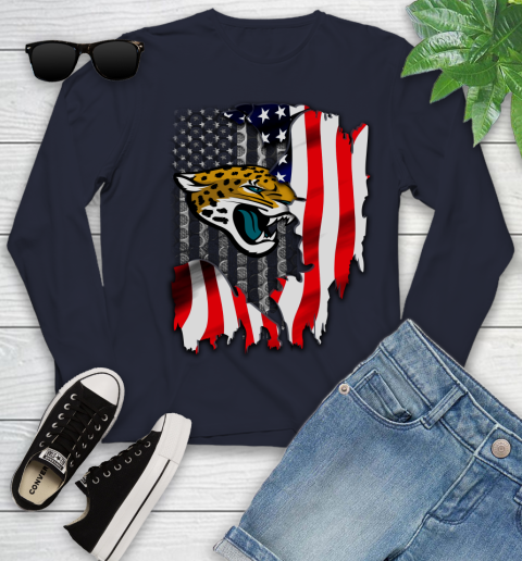 Jacksonville Jaguars NFL Football American Flag Youth Long Sleeve 2