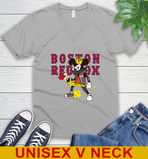 Boston Red Sox MLB Baseball Mickey Peace Sign Sports V-Neck T-Shirt 4