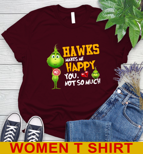 NBA Atlanta Hawks Makes Me Happy You Not So Much Grinch Basketball Sports Women's T-Shirt 6