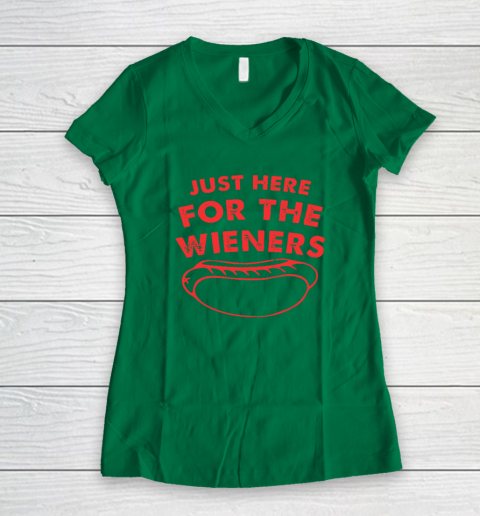 Just Here For The Wieners Funny 4th Of July Women's V-Neck T-Shirt 3