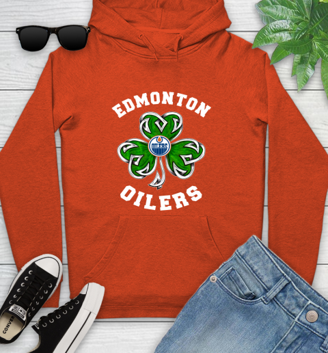 NHL Edmonton Oilers Three Leaf Clover St Patrick's Day Hockey Sports Youth Hoodie 4