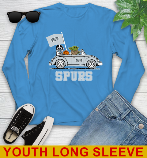 NBA Basketball San Antonio Spurs Darth Vader Baby Yoda Driving Star Wars Shirt Youth Long Sleeve 8