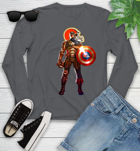 NFL Captain America Marvel Avengers Endgame Football Sports Cleveland Browns Youth Long Sleeve 8