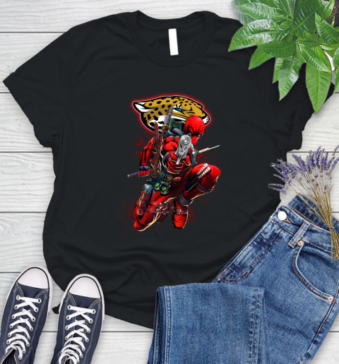 NFL Deadpool Marvel Comics Sports Football Jacksonville Jaguars Women's T-Shirt 2