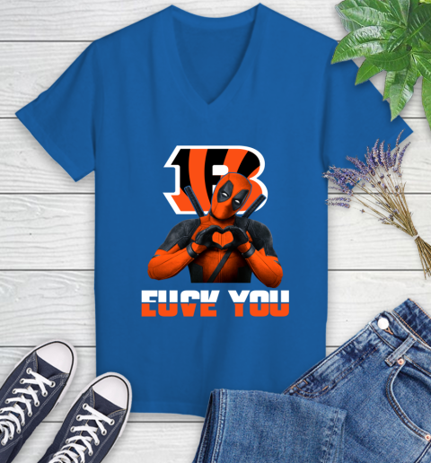 NHL Cincinnati Bengals Deadpool Love You Fuck You Football Sports Women's V-Neck T-Shirt 10