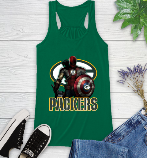 NFL Captain America Thor Spider Man Hawkeye Avengers Endgame Football Green Bay Packers Racerback Tank 7