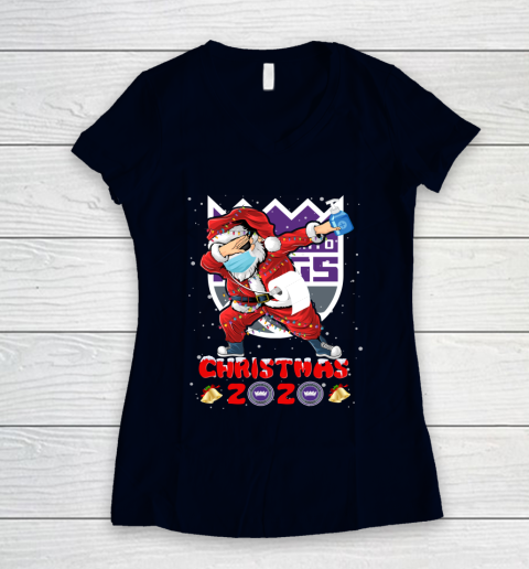 Sacramento Kings Funny Santa Claus Dabbing Christmas 2020 NBA Women's V-Neck T-Shirt 2