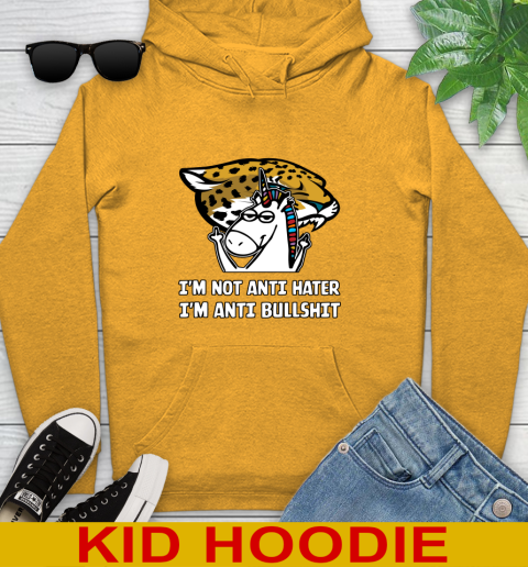 Jacksonville Jaguars NFL Football Unicorn I'm Not Anti Hater I'm Anti Bullshit Youth Hoodie 3