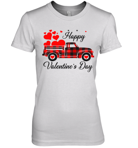 Happy Valentine's Day Heart Graphic Love Truck Buffalo Plaid Premium Women's T-Shirt