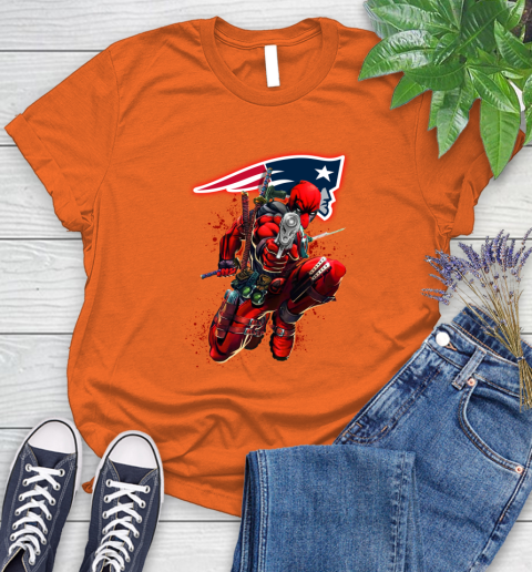 NFL Deadpool Marvel Comics Sports Football New England Patriots Women's T-Shirt 4