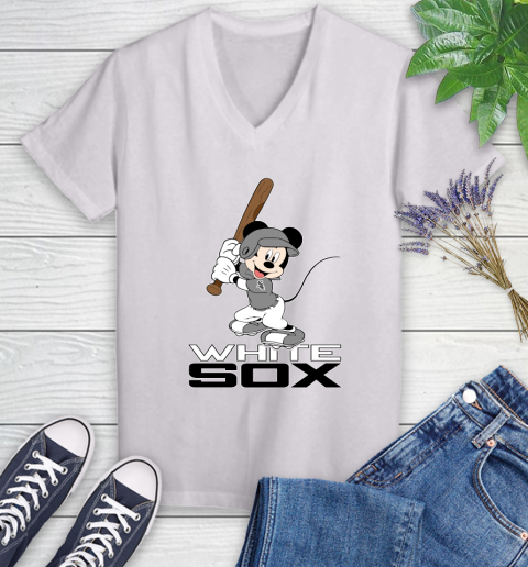 MLB Baseball Chicago White Sox Cheerful Mickey Mouse Shirt Women's V-Neck T-Shirt 2