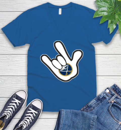 Buffalo Sabres NHL Hockey Mickey Rock Hand Disney V-Neck T-Shirt 6