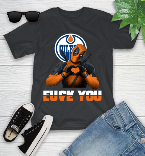NHL Edmonton Oilers Deadpool Love You Fuck You Hockey Sports Youth T-Shirt