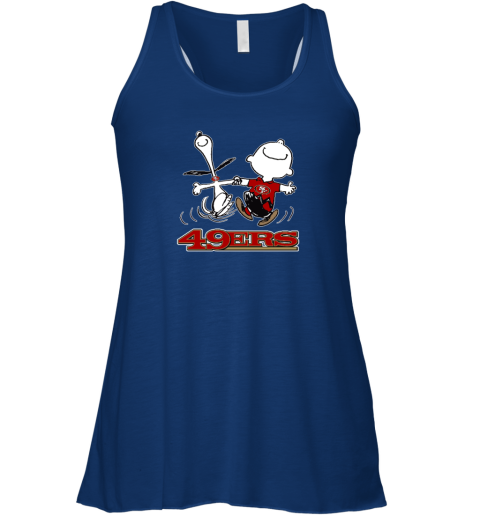 9ler snoopy and charlie brown happy san francisco 49ers fans flowy tank 32 front true royal