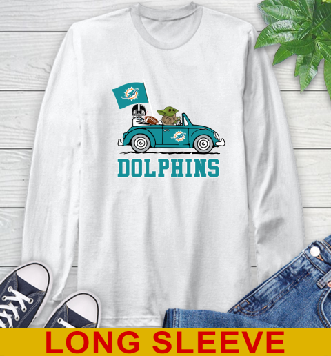 NFL Football Miami Dolphins Darth Vader Baby Yoda Driving Star Wars Shirt Long Sleeve T-Shirt