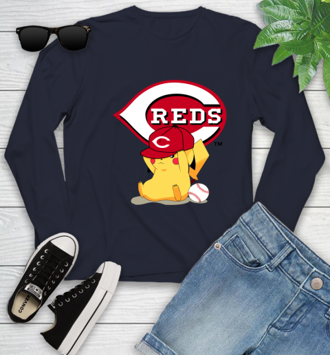 MLB Pikachu Baseball Sports Cincinnati Reds Youth Long Sleeve 3