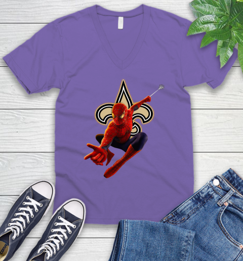 NFL Spider Man Avengers Endgame Football New Orleans Saints V-Neck T-Shirt 9
