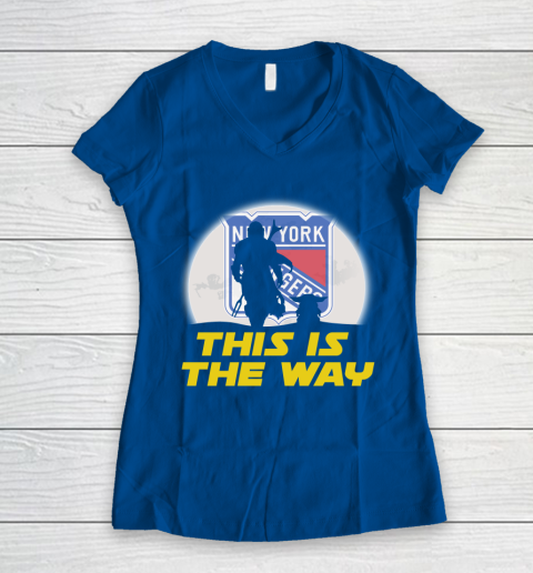 New York Rangers NHL Ice Hockey Star Wars Yoda And Mandalorian This Is The Way Women's V-Neck T-Shirt 7