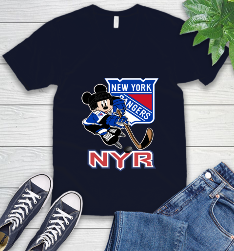 NHL New York Rangers Mickey Mouse Disney Hockey T Shirt V-Neck T-Shirt 3