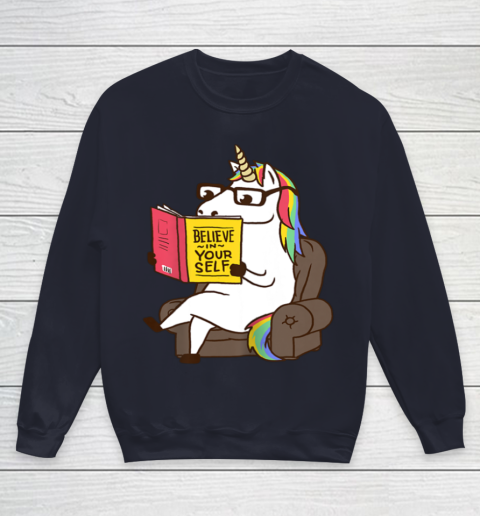 Unicorn Shirt Believe in Yourself Motivational Book Lover Youth Sweatshirt 3