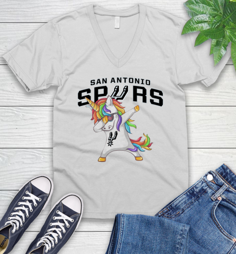 San Antonio Spurs NBA Basketball Funny Unicorn Dabbing Sports V-Neck T-Shirt