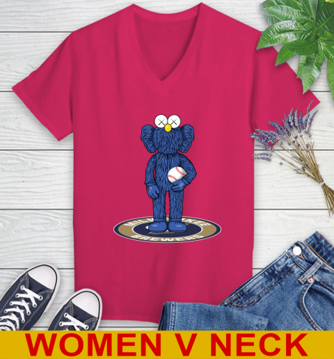 MLB Baseball Milwaukee Brewers Kaws Bff Blue Figure Shirt Women's V-Neck T-Shirt 10