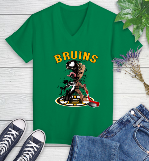 NHL Boston Bruins Hockey Venom Groot Guardians Of The Galaxy Women's V-Neck T-Shirt 5