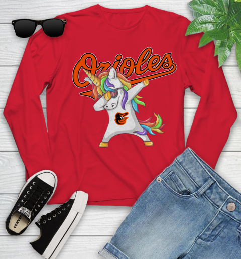 Baltimore Orioles MLB Baseball Funny Unicorn Dabbing Sports Youth Long Sleeve 11