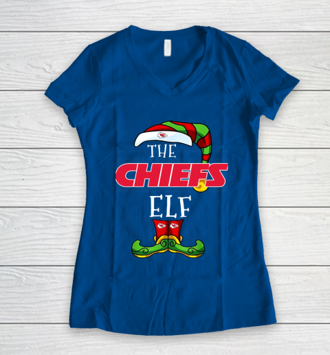 Kansas City Chiefs Christmas ELF Funny NFL Women's V-Neck T-Shirt 7