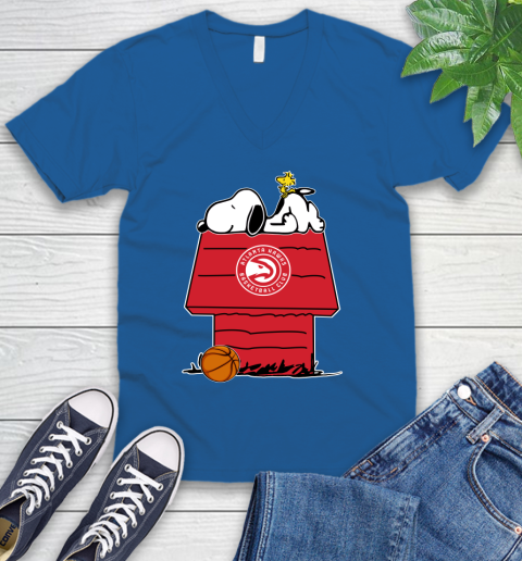 Atlanta Hawks NBA Basketball Snoopy Woodstock The Peanuts Movie V-Neck T-Shirt 6