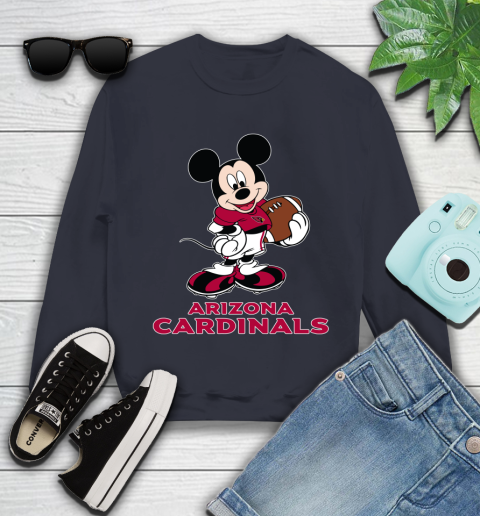 NFL Football Arizona Cardinals Cheerful Mickey Mouse Shirt Youth Sweatshirt 3