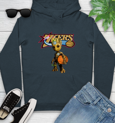Philadelphia 76ers NBA Basketball Groot Marvel Guardians Of The Galaxy Youth Hoodie 8