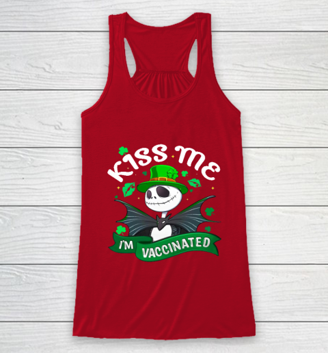Kiss Me I'm Vaccinated Patrick's Day Jack Skellington Racerback Tank 4