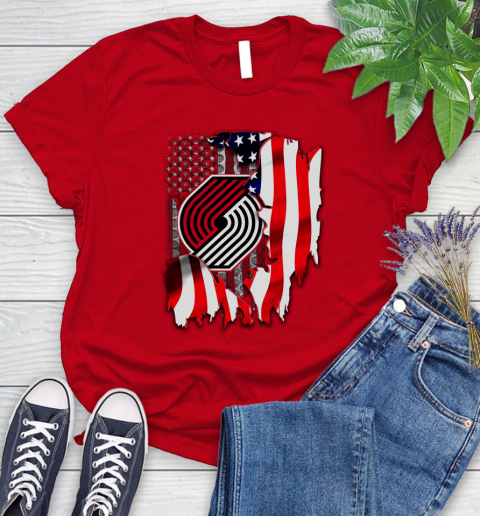Portland Trail Blazers NBA Basketball American Flag Women's T-Shirt 13
